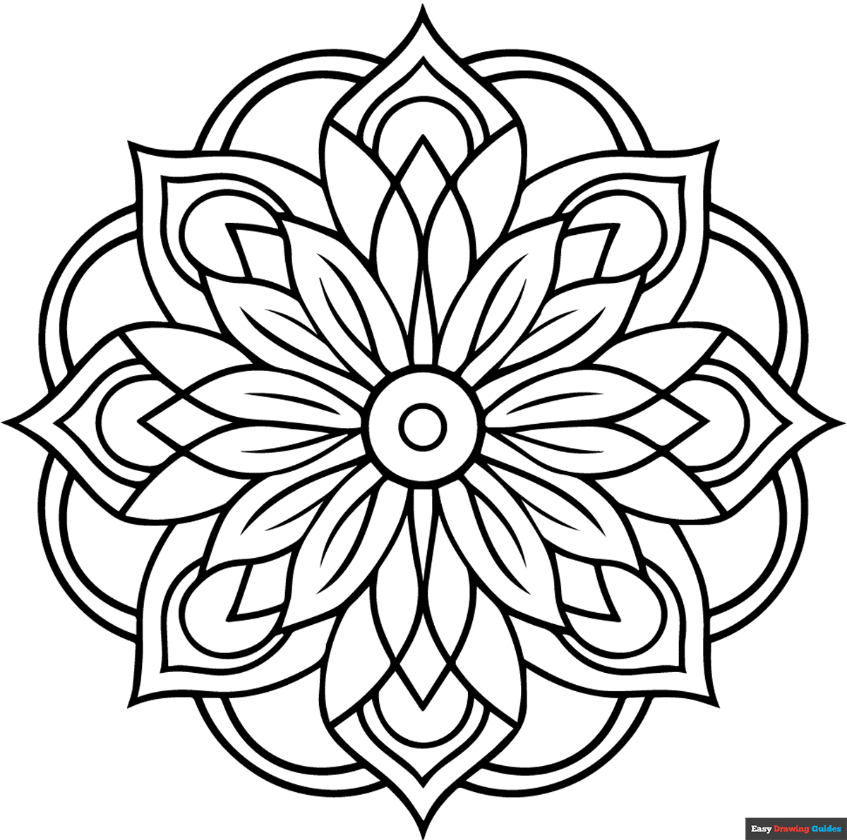 Floral Mandala Coloring Page Easy Drawing Guides