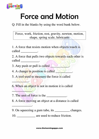 Force And Motion Fill in the blank By The Teachaholic Worksheets 