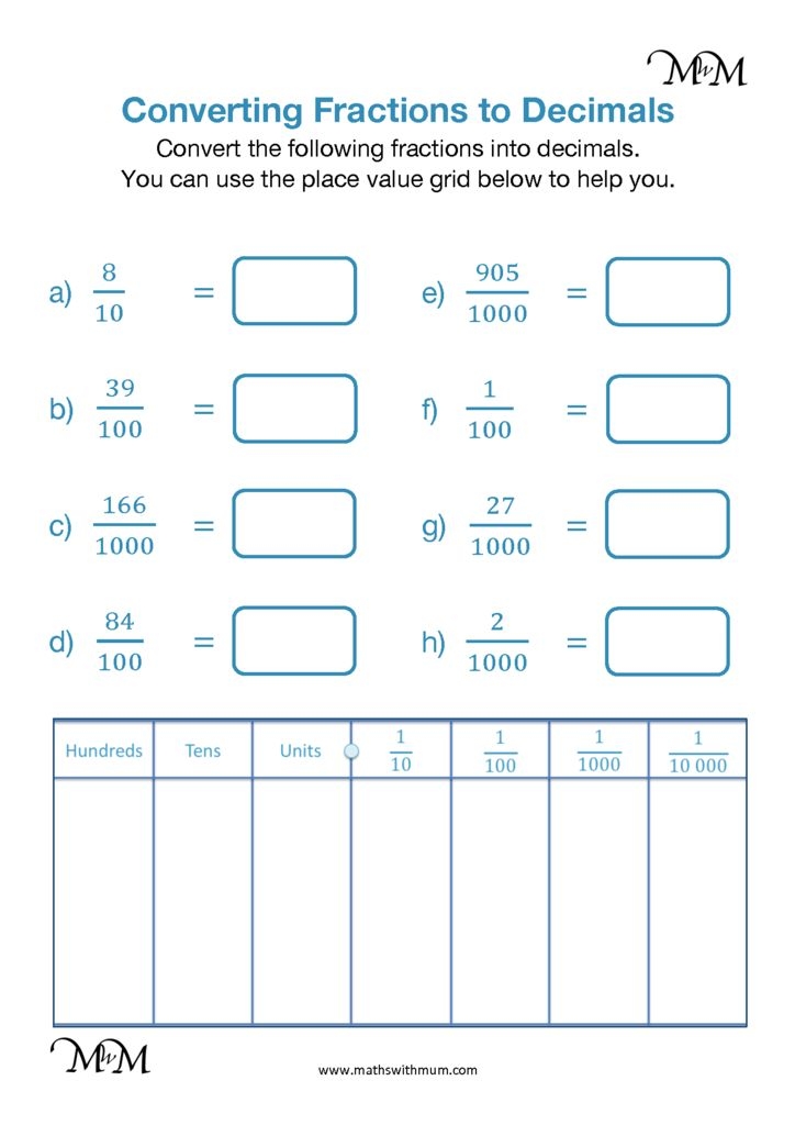 Fraction Conversion Worksheet Fraction Conversion Worksheet