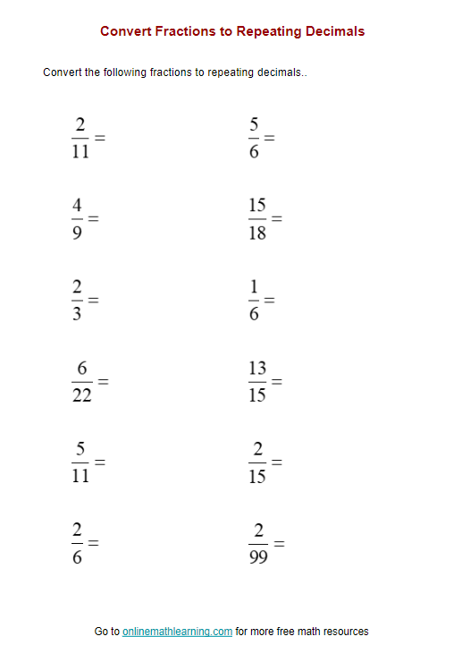 Fractions As Decimals Worksheets Library
