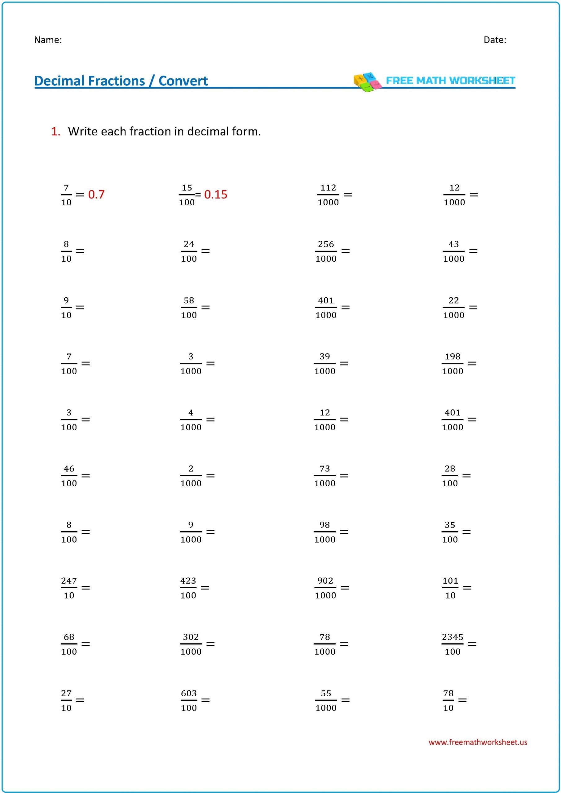 Fractions To Decimals Free Math Worksheets Worksheets Library Fractions To Decimals Free Math Worksheets Worksheets Library