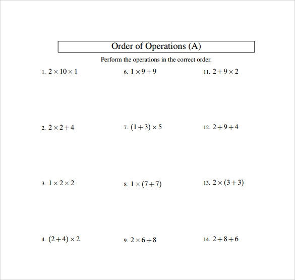 FREE 11 Sample Order Of Operations Worksheet Templates In PDF