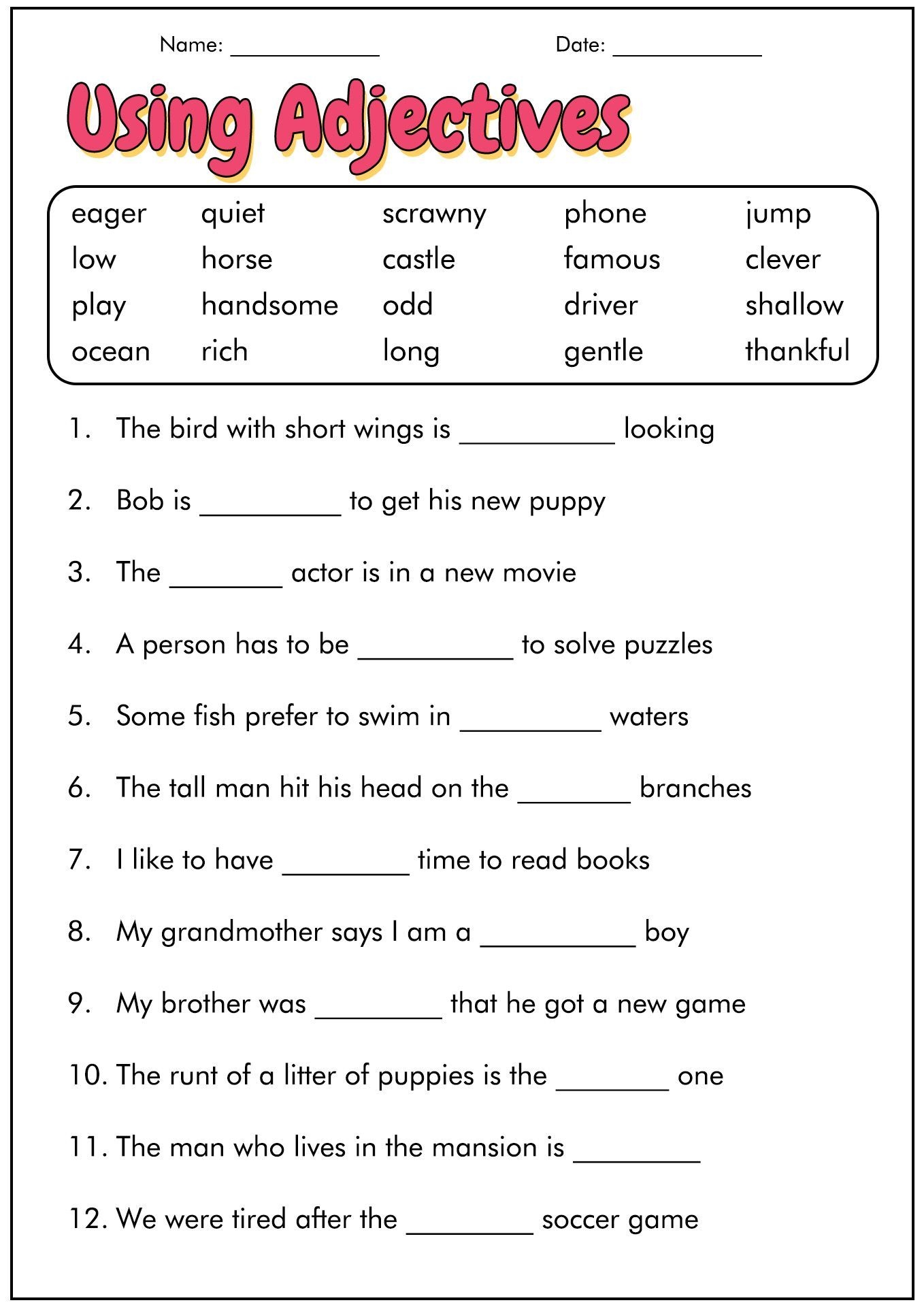 Free 4th Grade English Worksheets