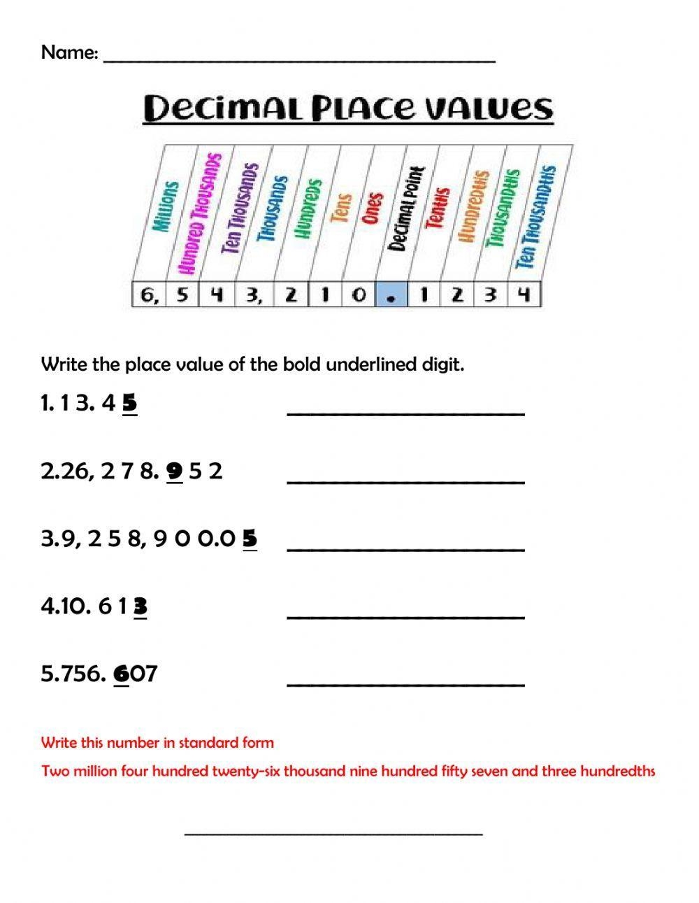 FREE 5th Grade Decimal Place Value Worksheets Review Activities FREE 5th Grade Decimal Place Value Worksheets Review Activities