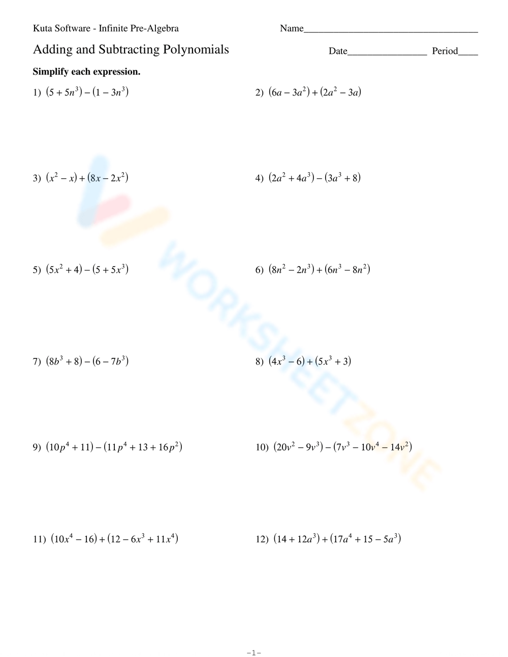 Free Adding And Subtracting Polynomials Worksheets Worksheets Library