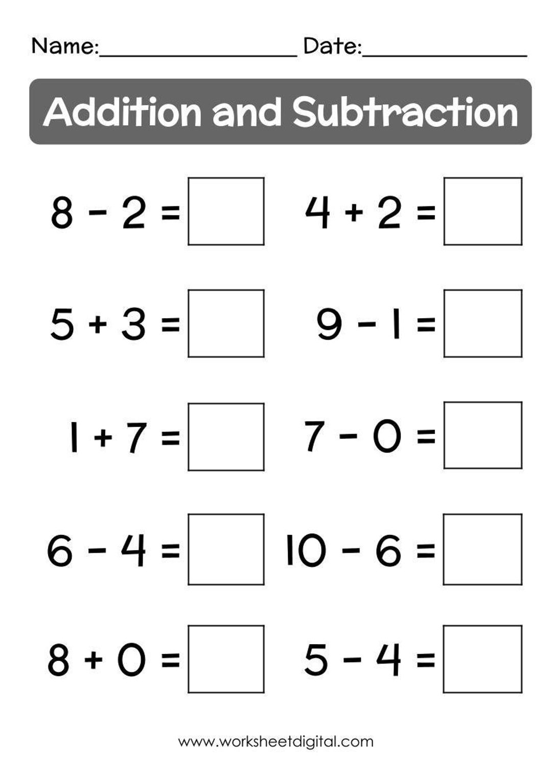 Free Addition And Subtraction Worksheets For Practice Math Printables