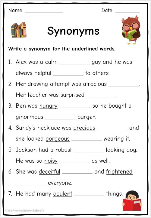 synonym antonym worksheet