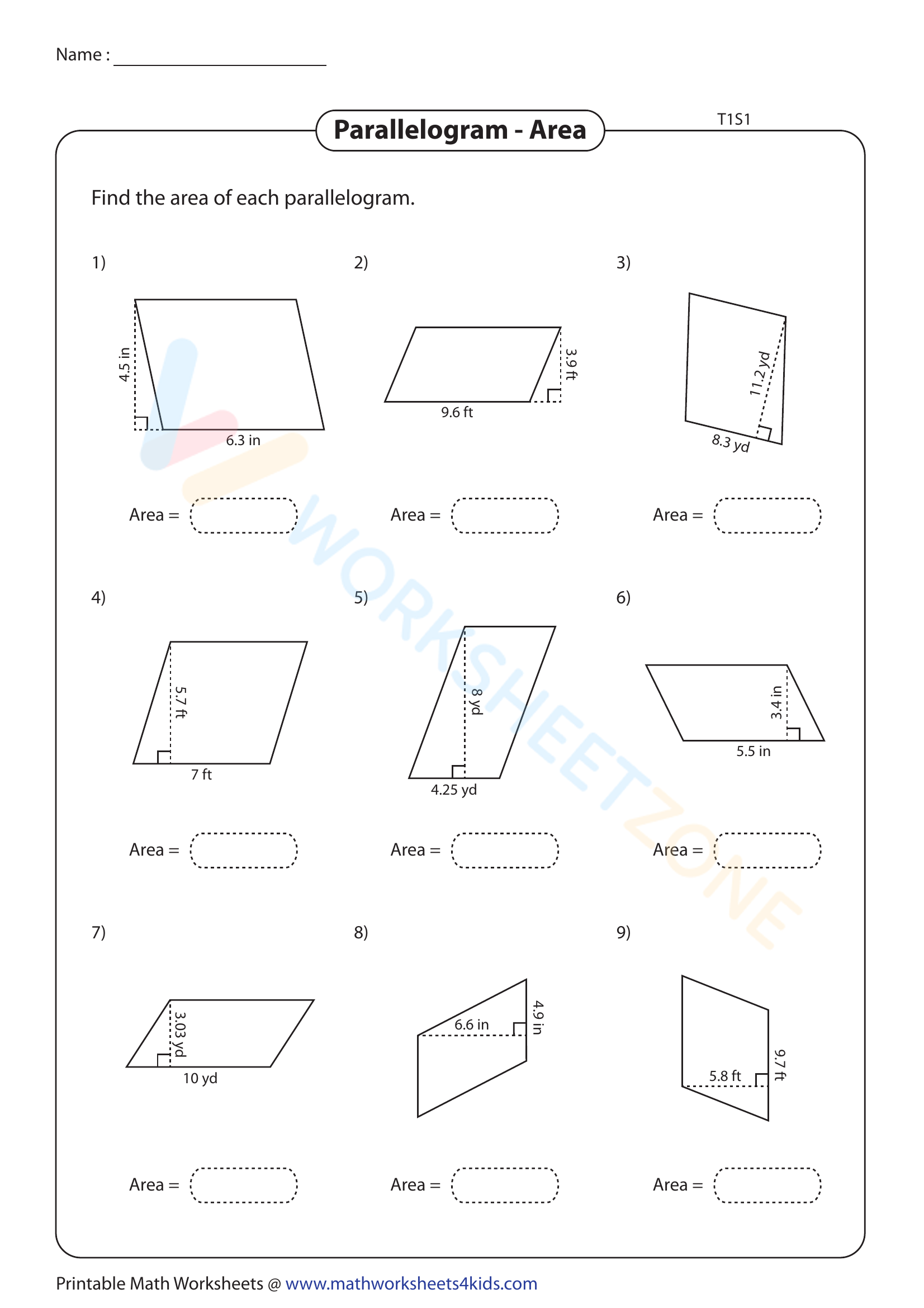 Free Area Of Parallelogram Worksheet Collection For Kids Free Area Of Parallelogram Worksheet Collection For Kids