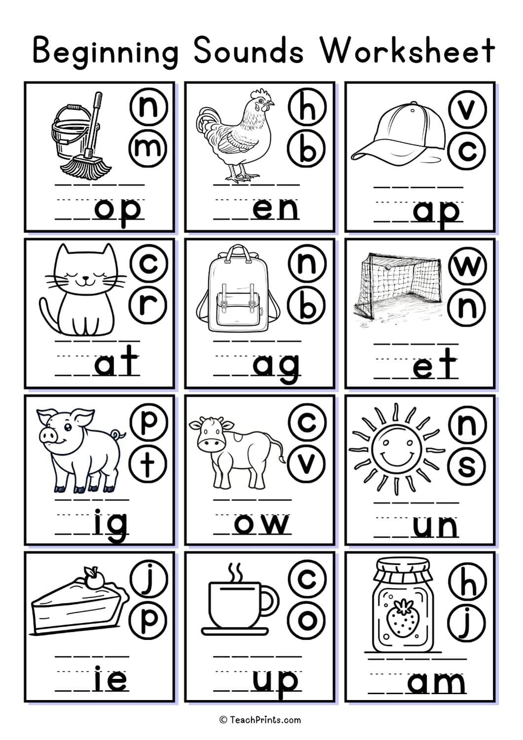 Free Beginning Sounds Worksheets Teach Prints