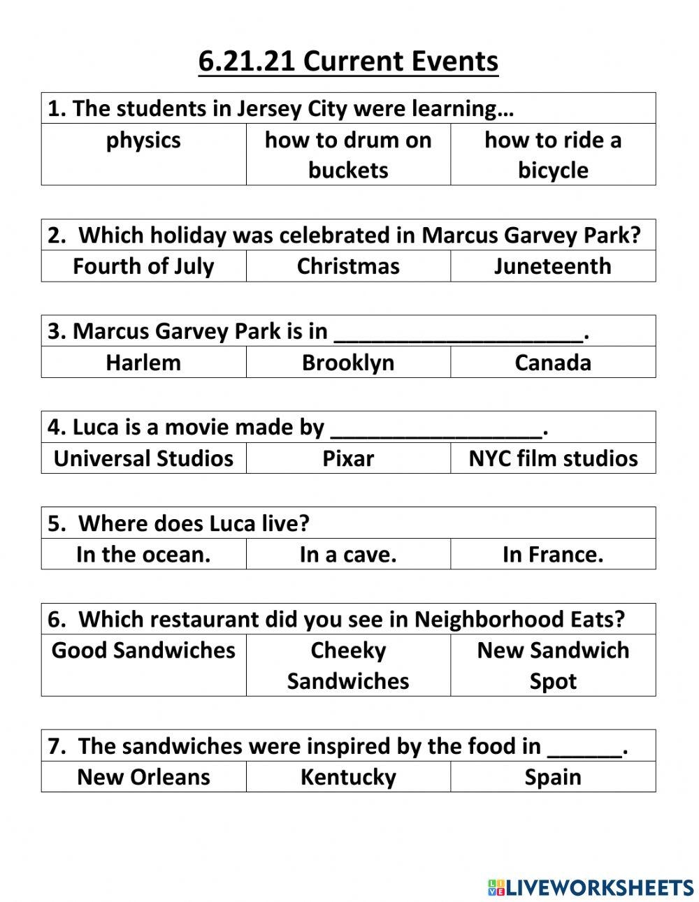 current events worksheet free