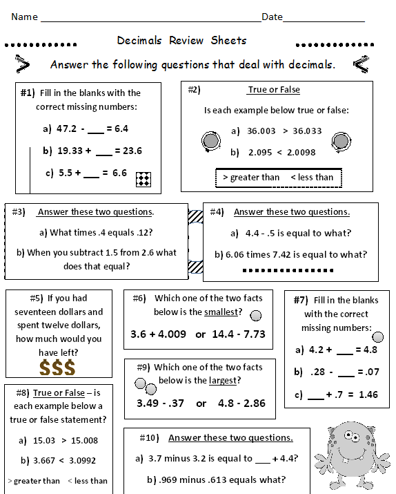 Free Decimal Review Worksheet Download Free Decimal Review Worksheet 
