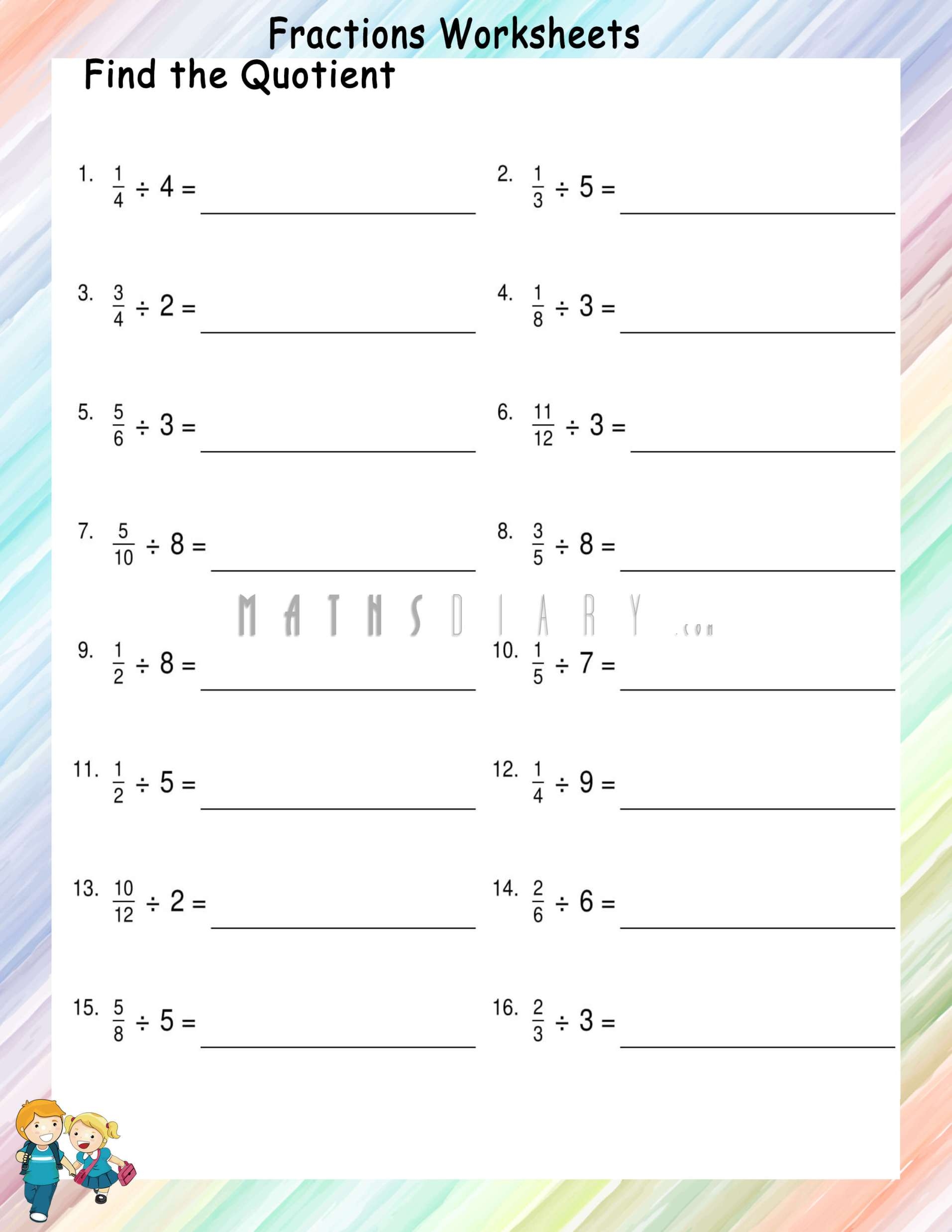 Free Dividing Fractions By Whole Numbers Worksheet Download Free Free Dividing Fractions By Whole Numbers Worksheet Download Free