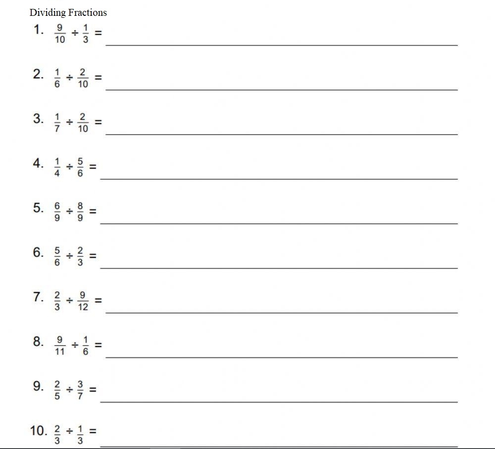 Free Dividing Fractions Worksheet Download Print Now 