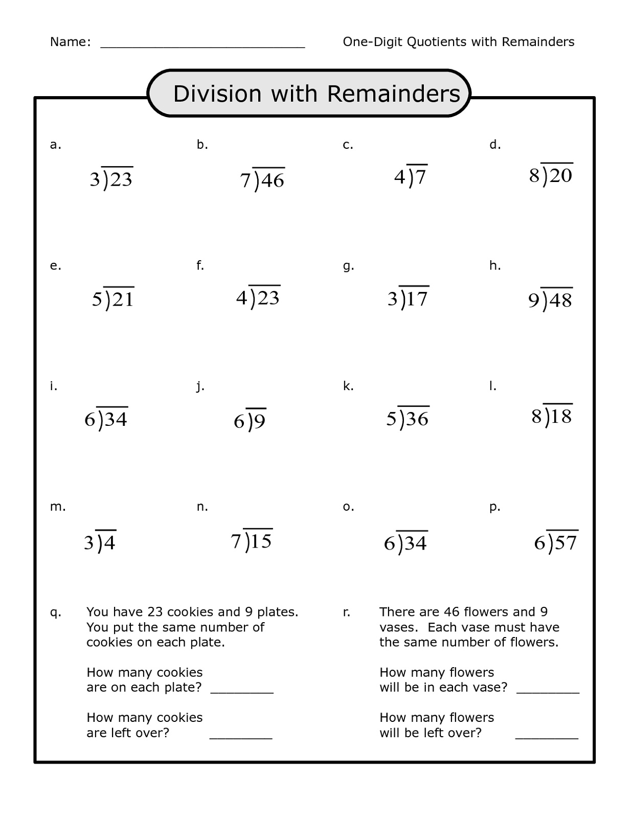 Free Division Worksheets Grade 4