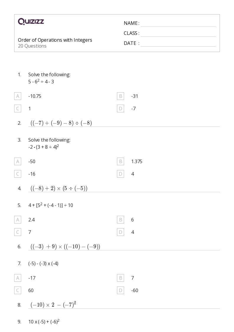 integer operations worksheet integer operations worksheet