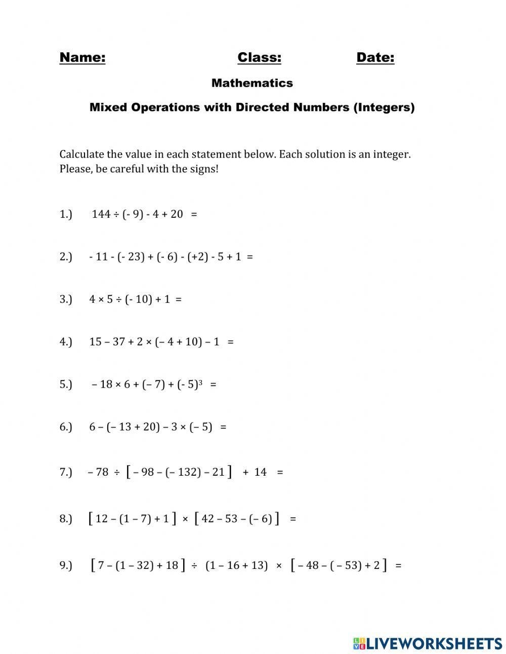 Free Integer Operations Worksheet Download Free Integer Operations Free Integer Operations Worksheet Download Free Integer Operations
