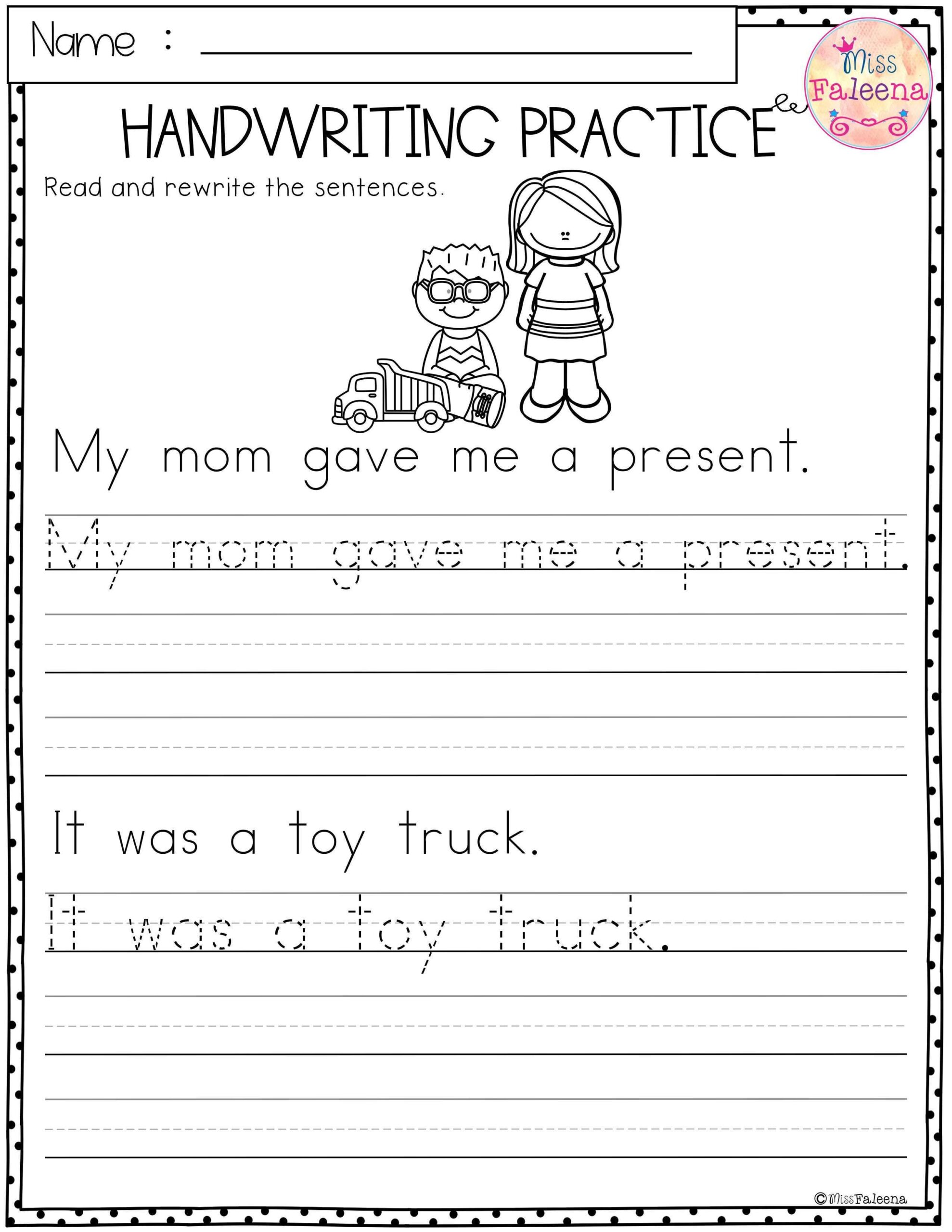 Free Kindergarten Handwriting Worksheets