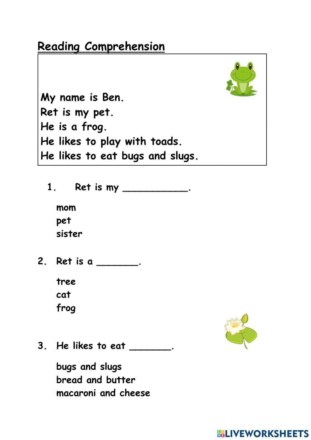 kindergarten comprehension worksheets