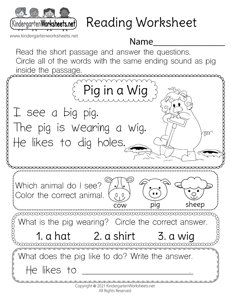 Free Kindergarten Reading Worksheets Kindergarten Worksheets Free Kindergarten Reading Worksheets Kindergarten Worksheets