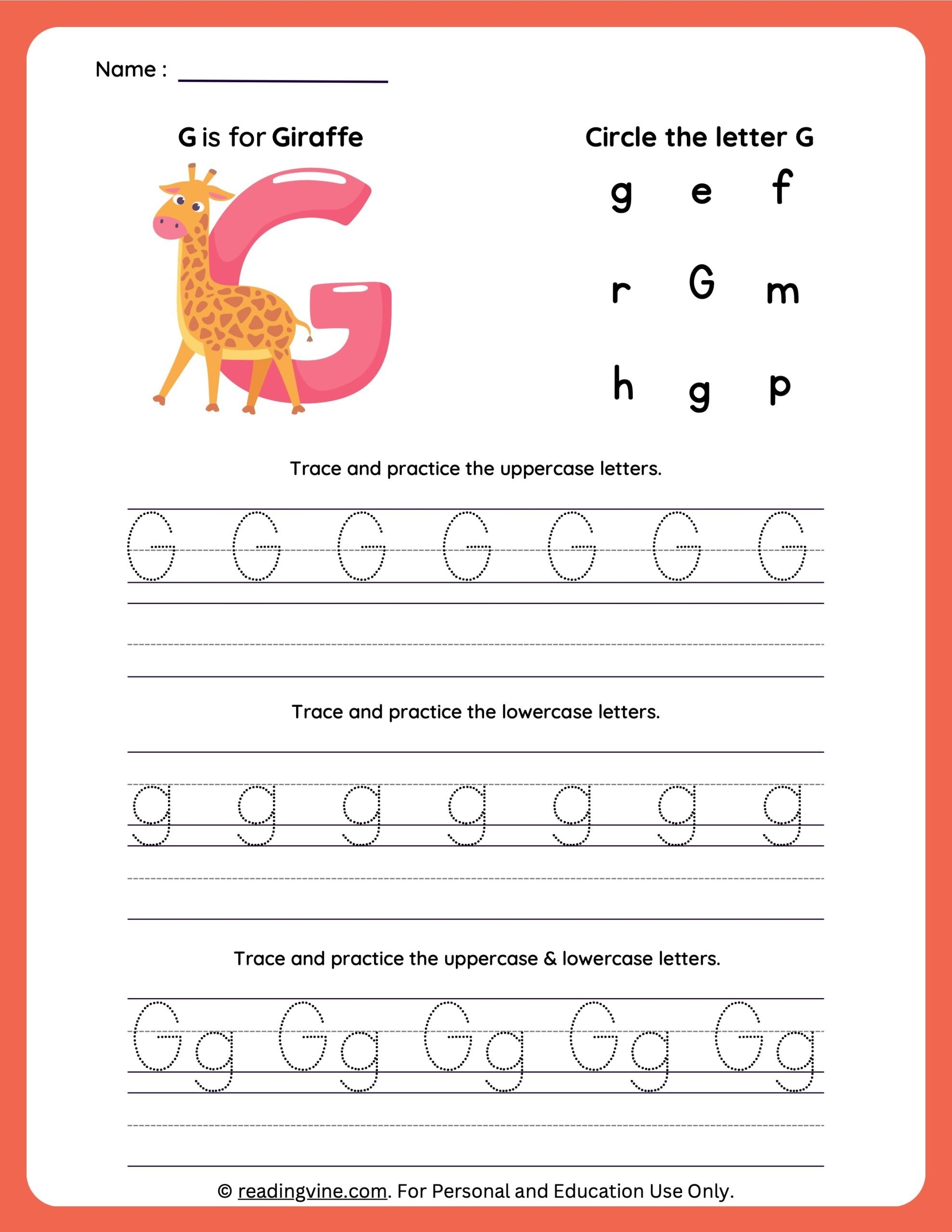 Free Letter G Tracing Worksheet