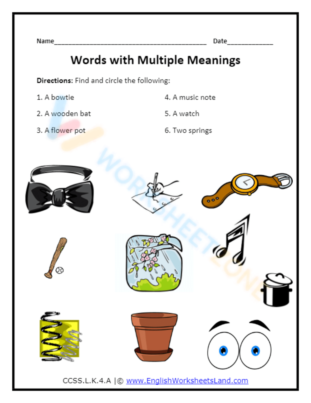 Free Multiple Meaning Words Worksheets For Teaching