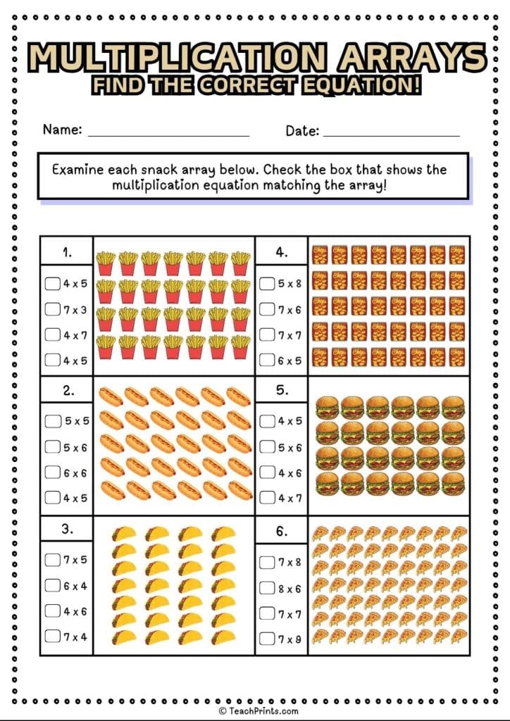 Free Multiplication Arrays Worksheets Teach Prints