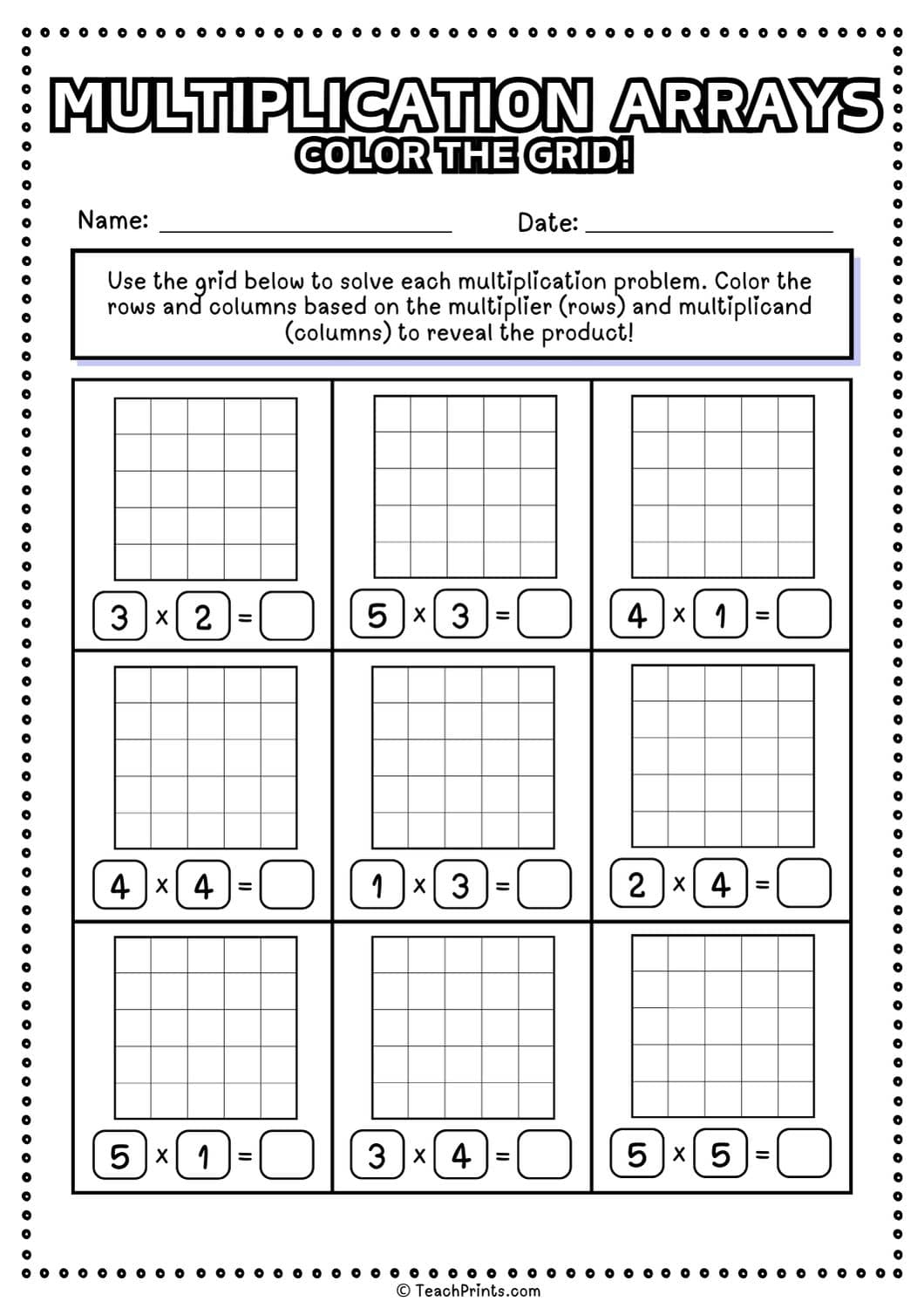 Free Multiplication Arrays Worksheets Teach Prints