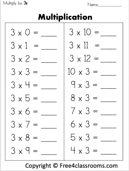 Free Multiplication Math Worksheet Multiply By 3s Free Worksheets Free Multiplication Math Worksheet Multiply By 3s Free Worksheets
