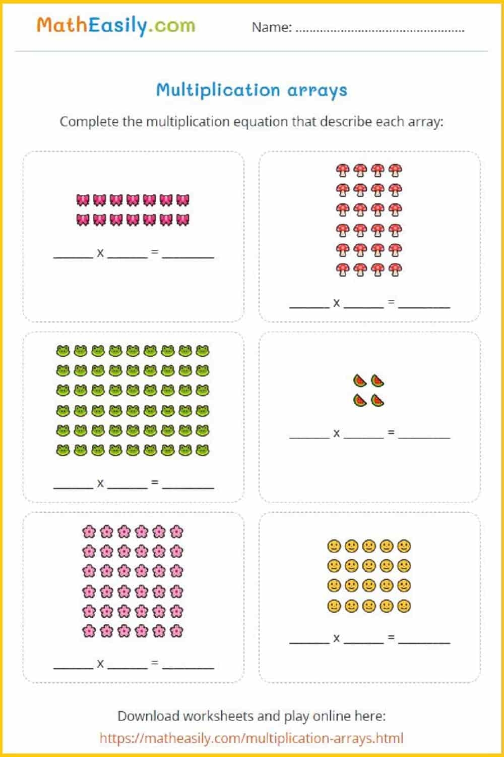 multiplication using arrays worksheets