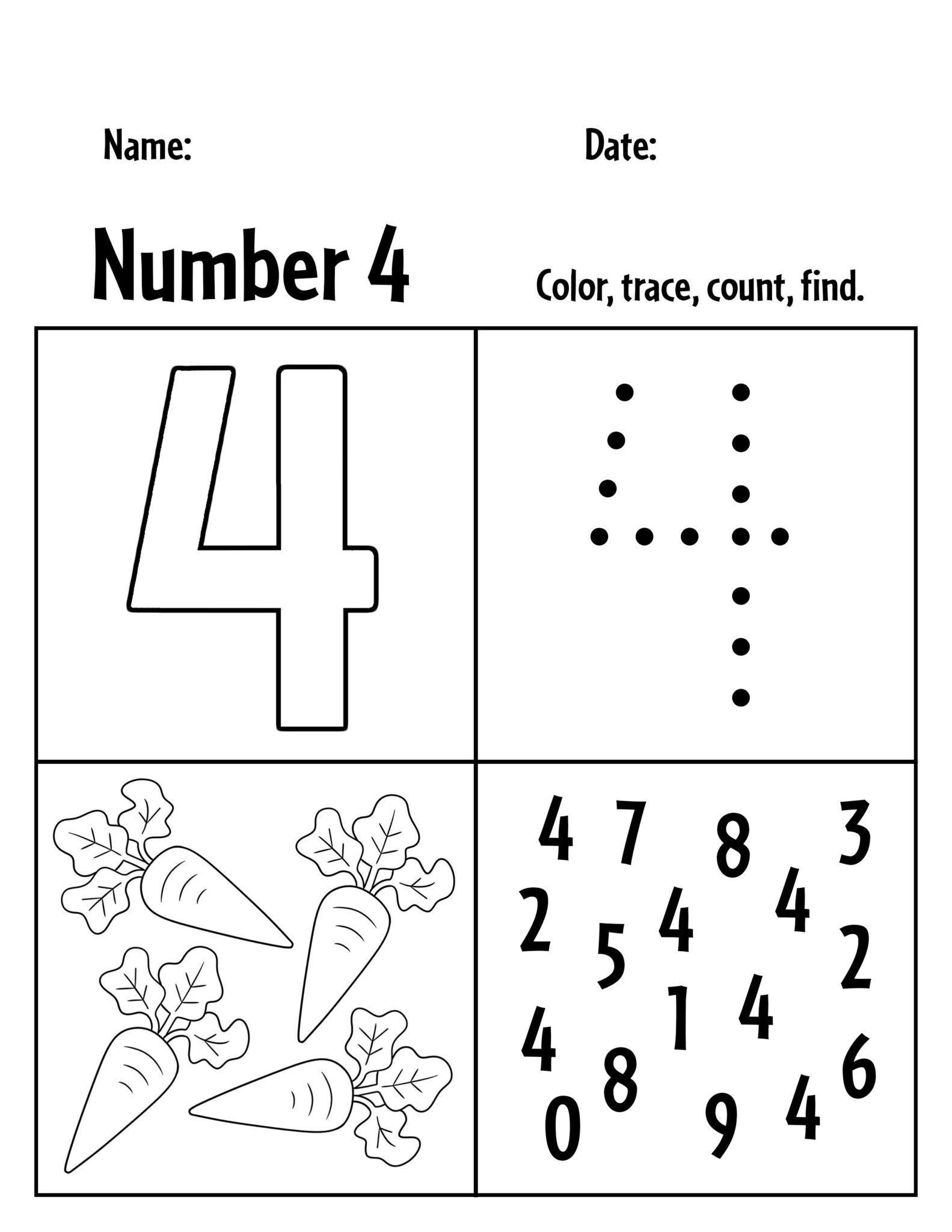 Free Number 4 Worksheets For Preschool The Hollydog Blog Image And 