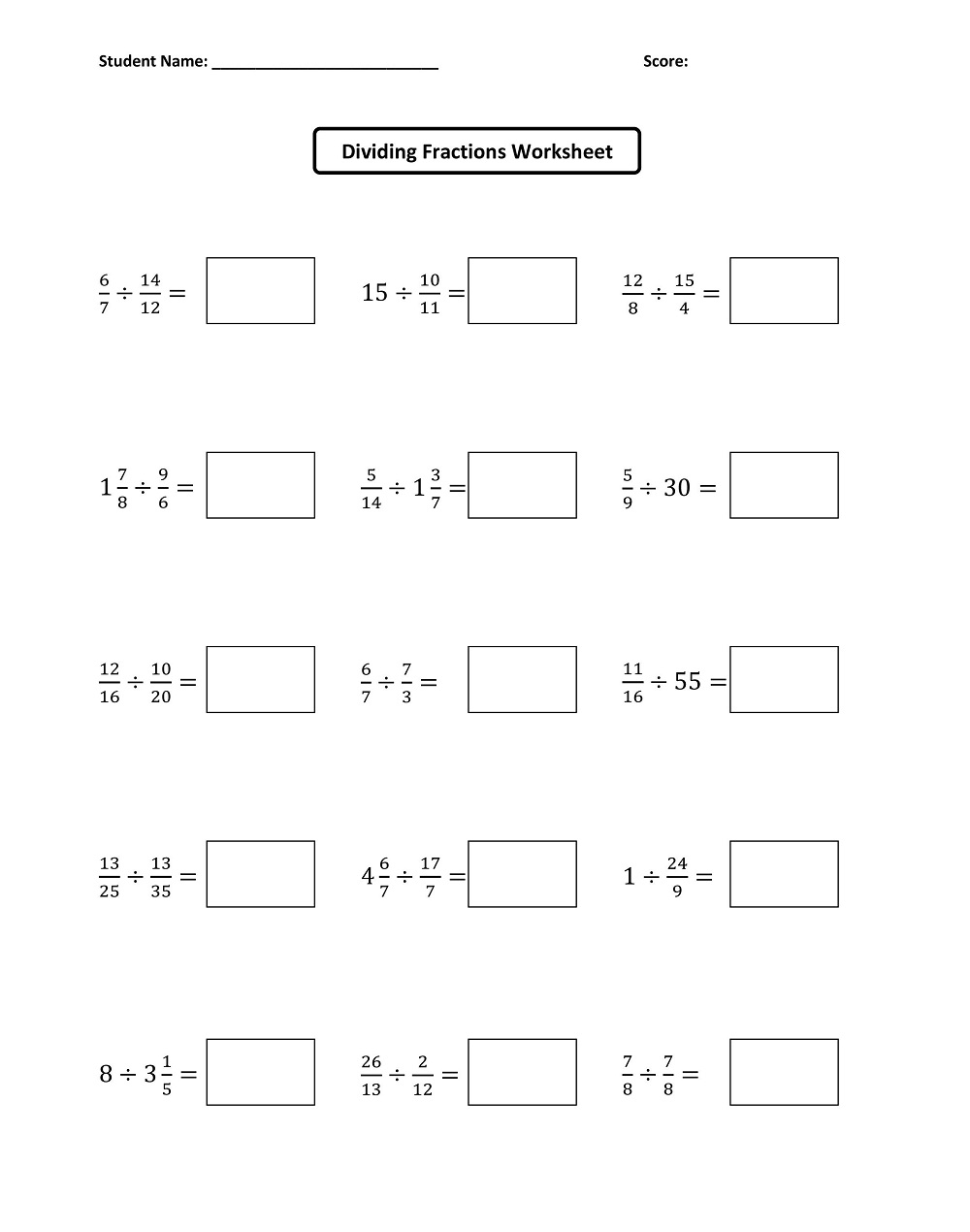 Free Photo Dividing Fractions Worksheet Download Print Now 