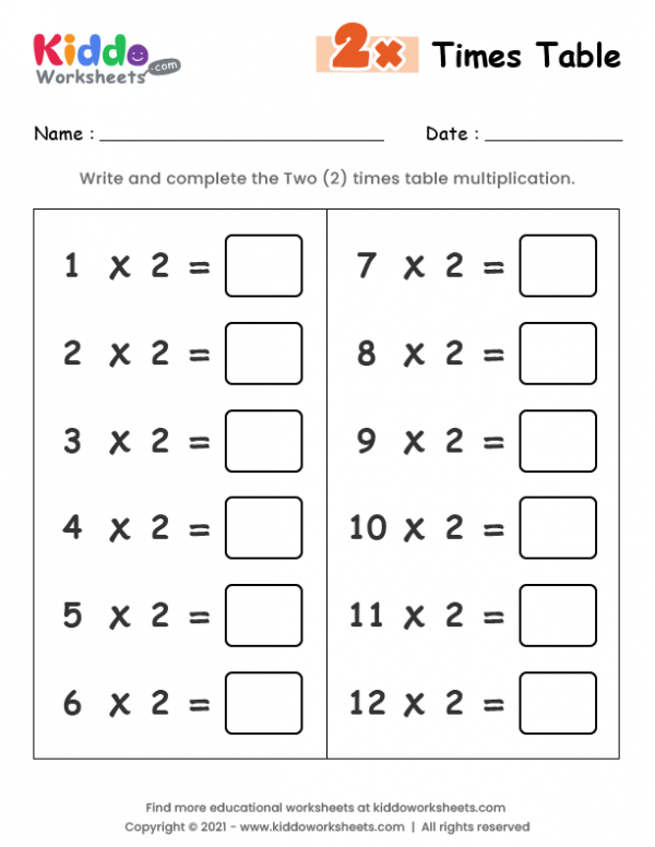 Free Printable 2 Times Table Worksheet Worksheet Kiddoworksheets 