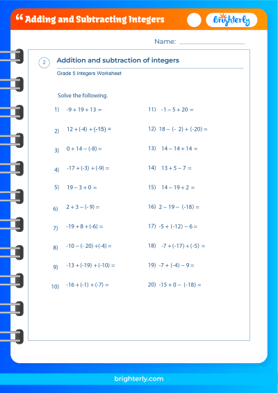 FREE Printable Adding And Subtracting Integers Worksheets PDFs 