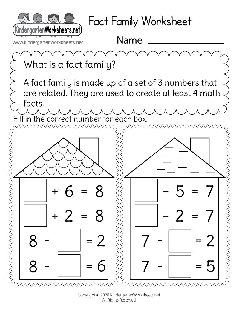 Free Printable Addition And Subtraction Fact Family Worksheet 
