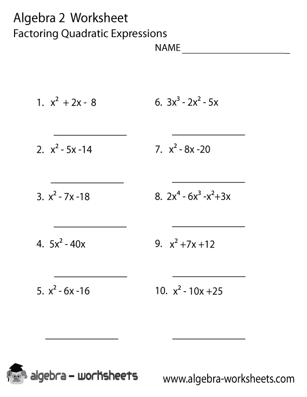 Free Printable Algebra 2 Worksheets