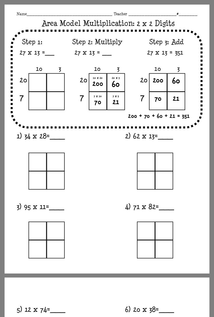 Free Printable Area Model Multiplication