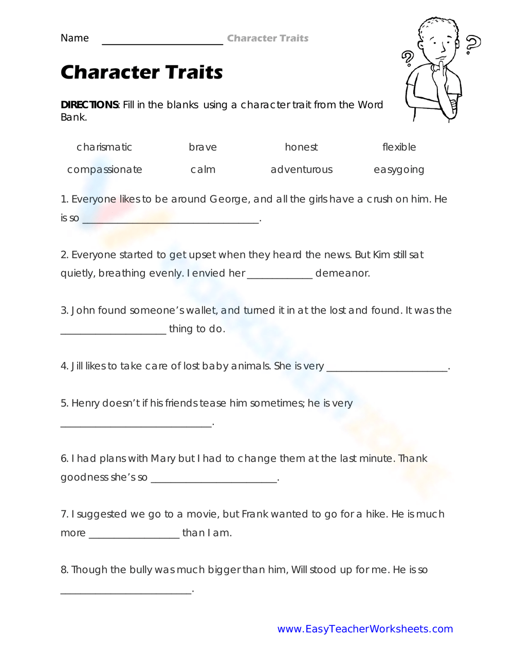Free Printable Character Traits Worksheets For Kids Free Printable Character Traits Worksheets For Kids