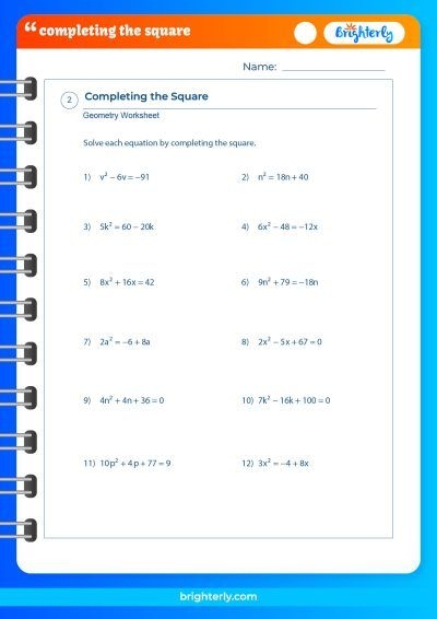 FREE Printable Completing The Square Worksheets PDFs Brighterly