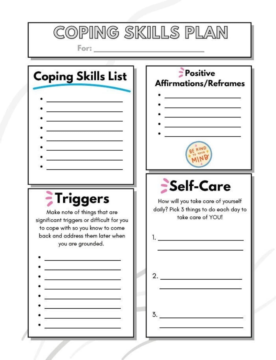 Free Printable Coping Skills Worksheets For Teens