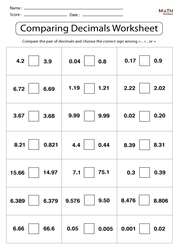 Free Printable Decimal Worksheets Free Printable Decimal Worksheets
