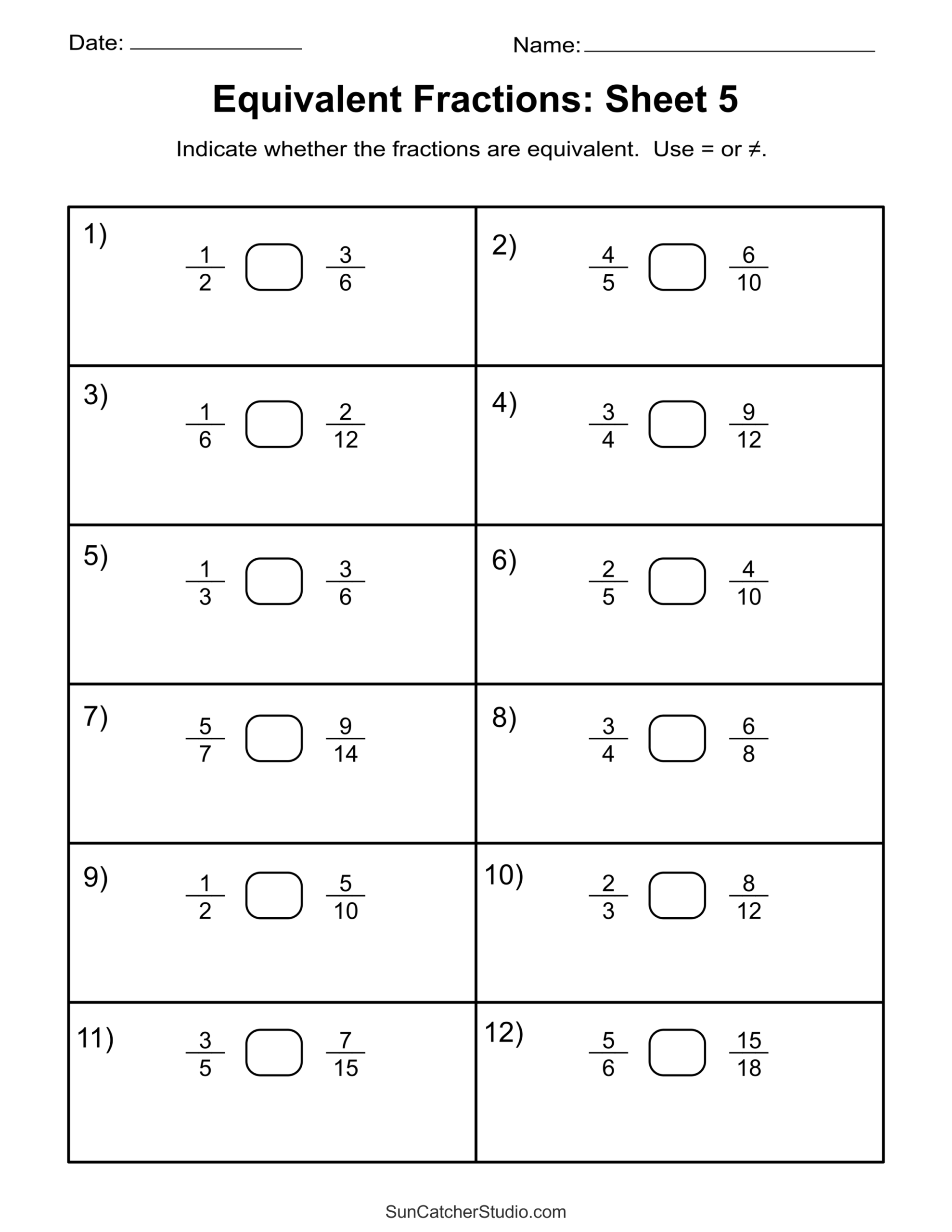 Free Printable Equivalent Fraction Worksheets 3rd Grade Equivalent