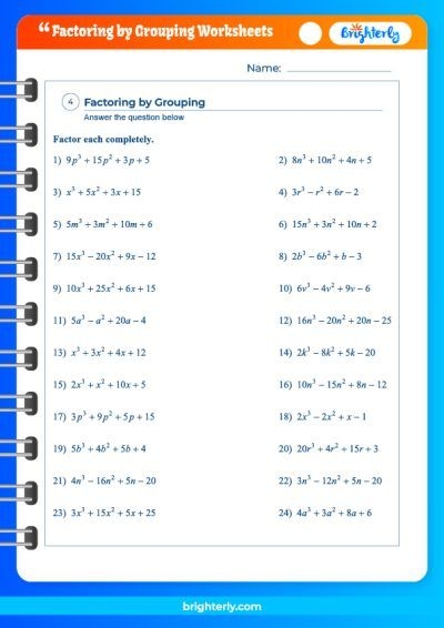 Free Printable Factoring By Grouping Worksheets PDFs Brighterly Free Printable Factoring By Grouping Worksheets PDFs Brighterly