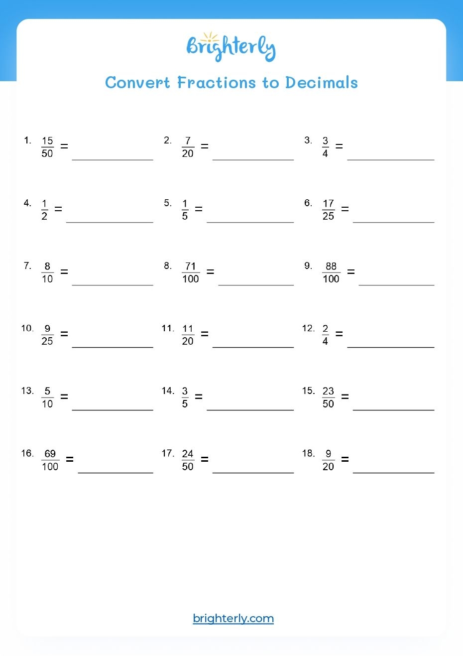 Free Printable Fractions To Decimals Worksheets PDF Brighterly Free Printable Fractions To Decimals Worksheets PDF Brighterly