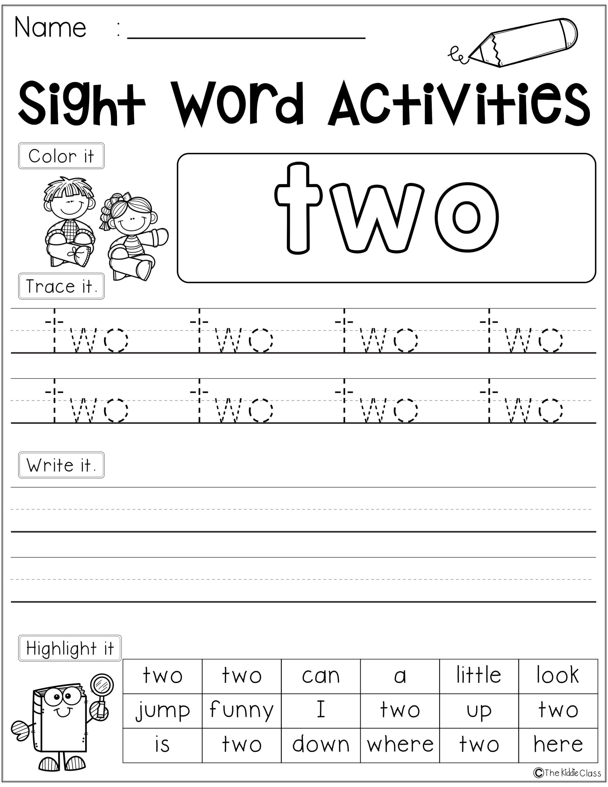Free Printable Kindergarten Sight Word Worksheets