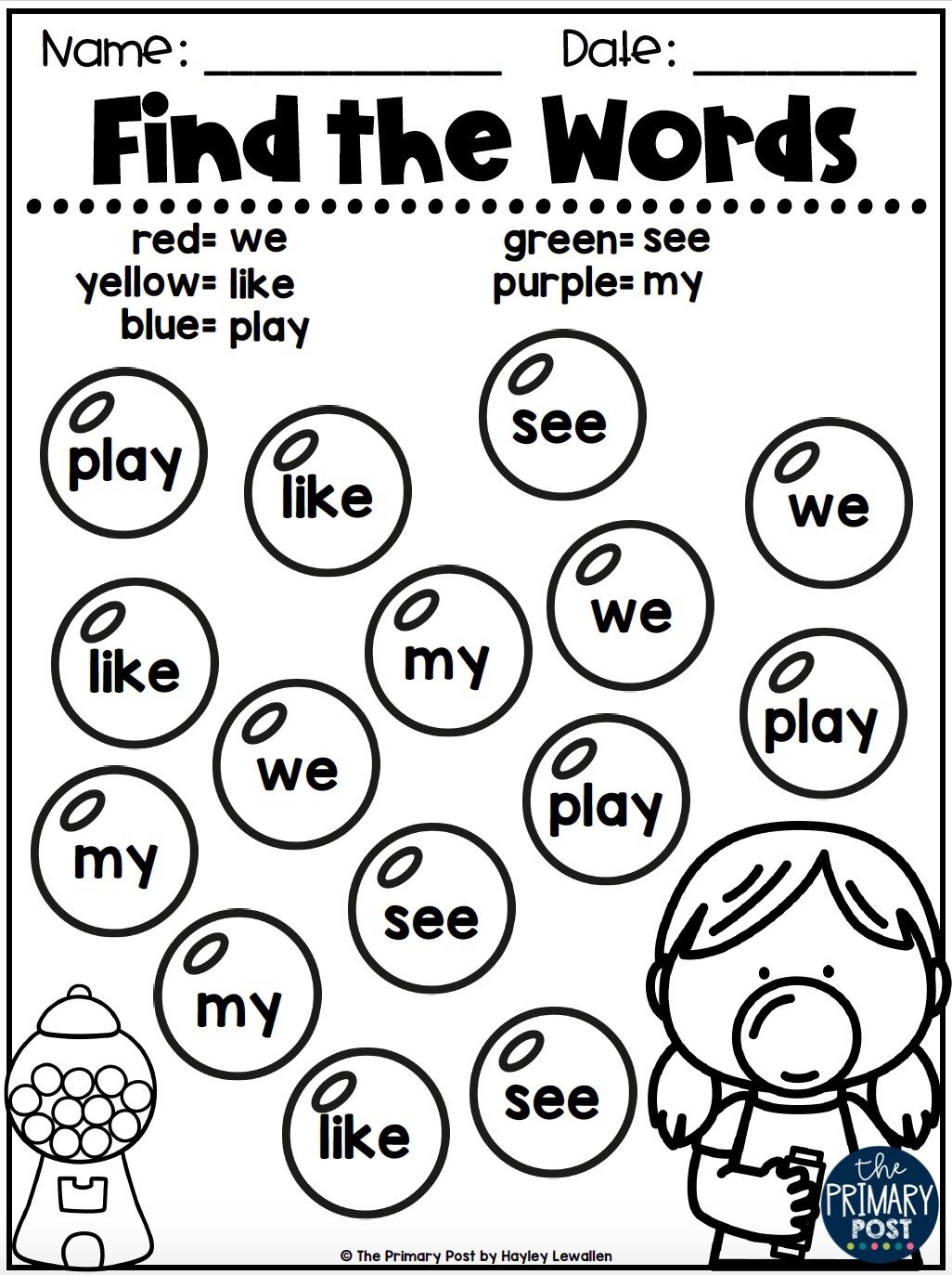 Free Printable Kindergarten Sight Word Worksheets