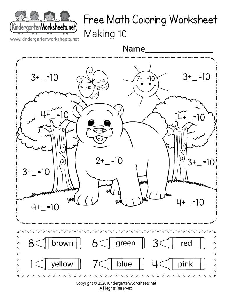 Free Printable Making 10 Math Coloring Worksheet