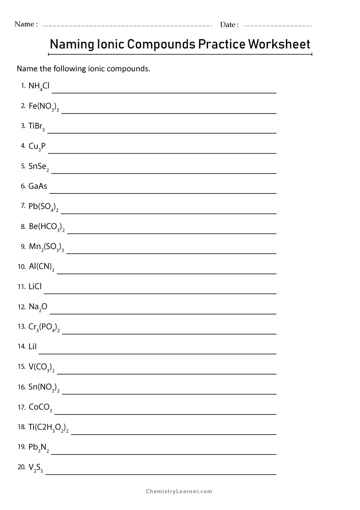 Free Printable Naming Ionic Compounds Worksheets Worksheets Library
