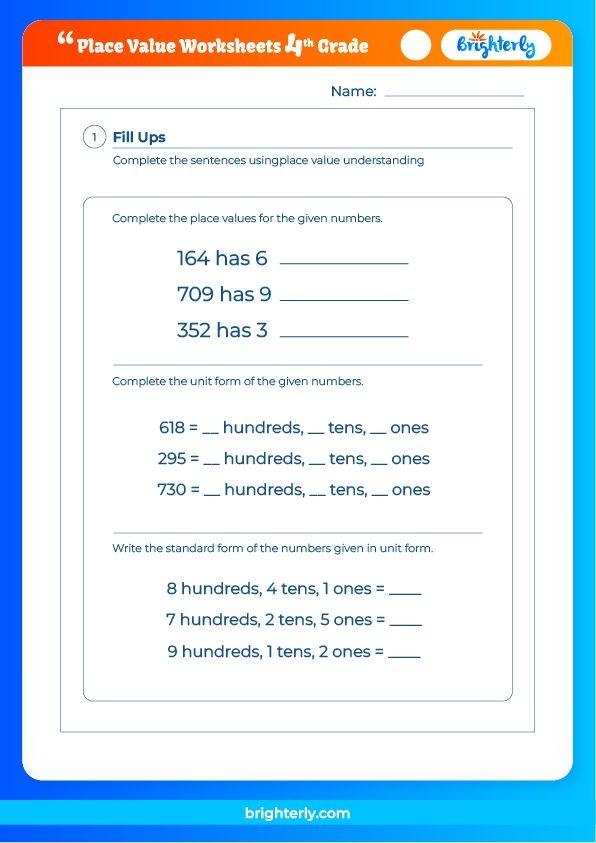 place value worksheets grade 4