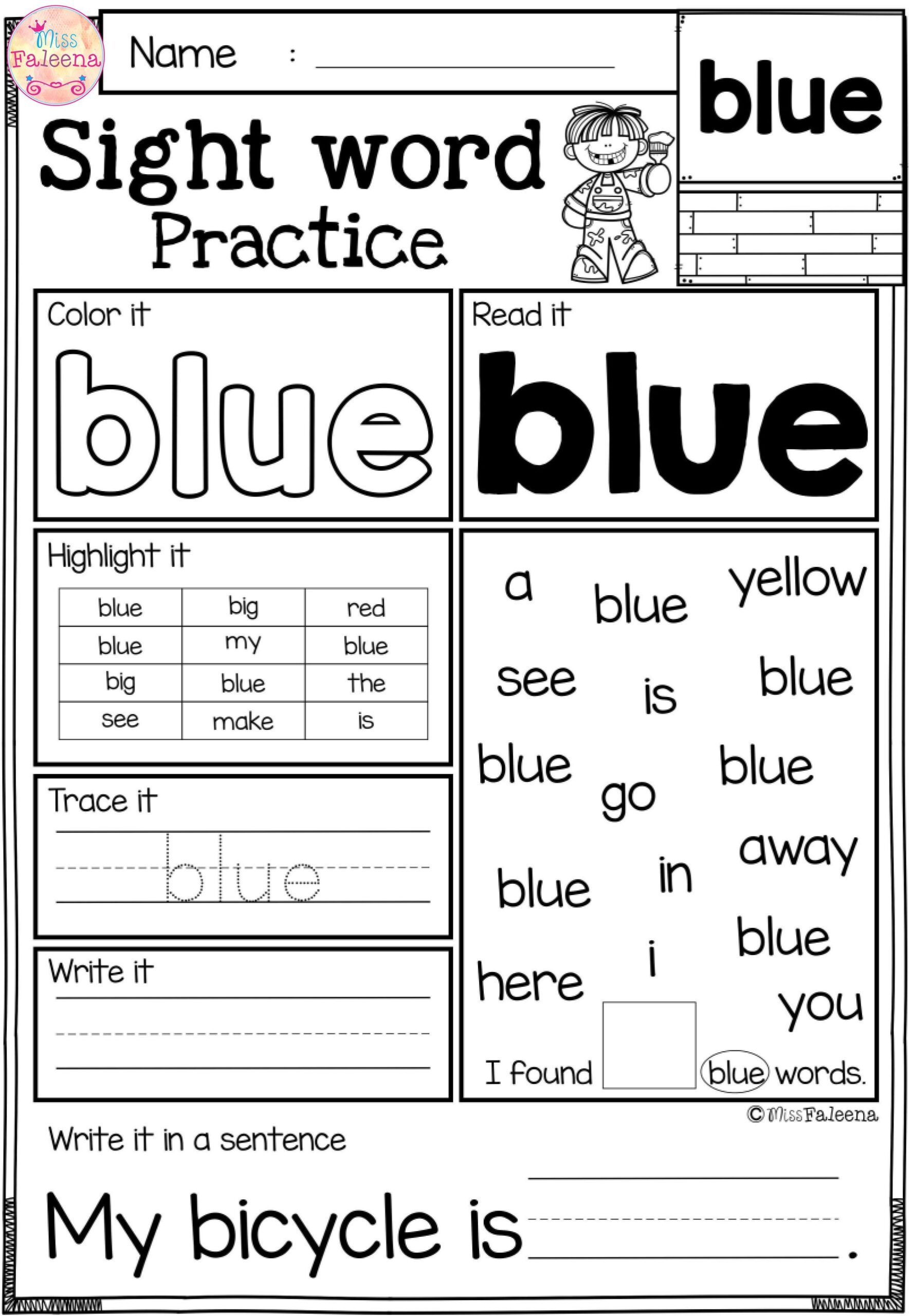 kindergarten sight word worksheets