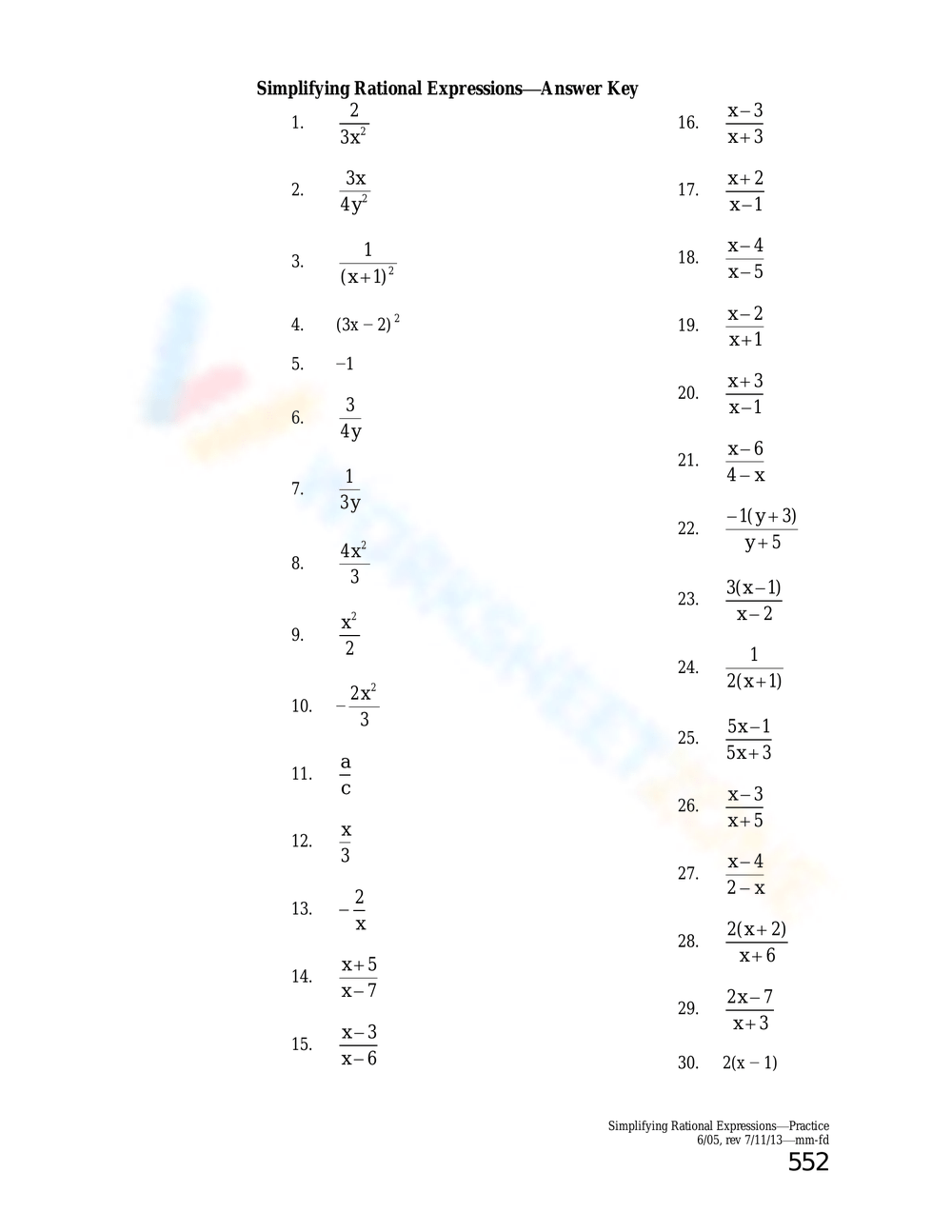 Free Printable Simplifying Rational Expressions Worksheets Worksheets 